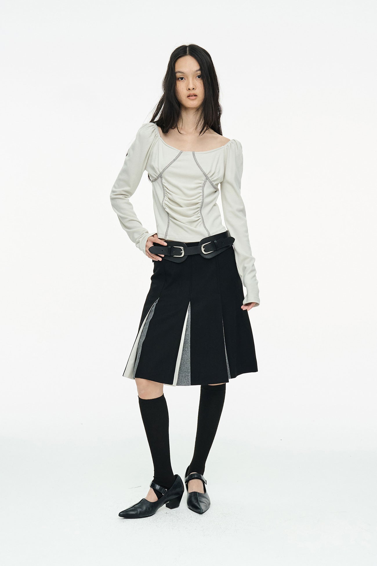 RUCHED SHIRRING TOP / GRAY