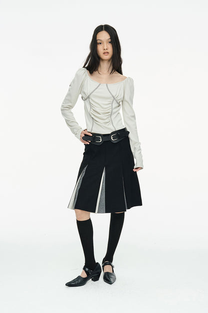 RUCHED SHIRRING TOP / GRAY