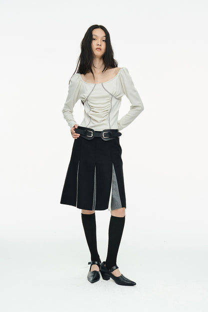 RUCHED SHIRRING TOP / GRAY