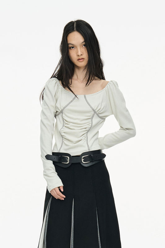 RUCHED SHIRRING TOP / GRAY