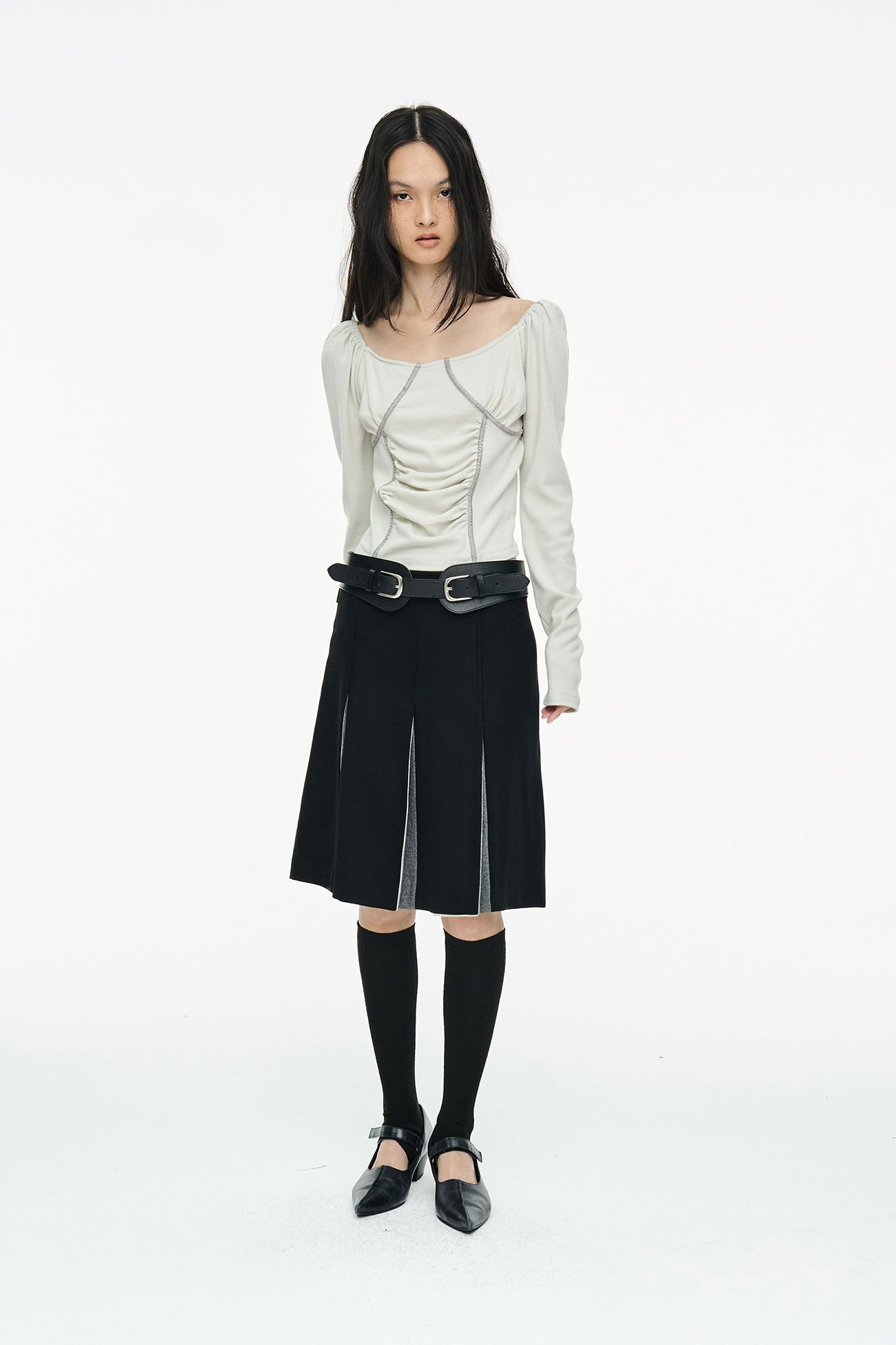 RUCHED SHIRRING TOP / GRAY