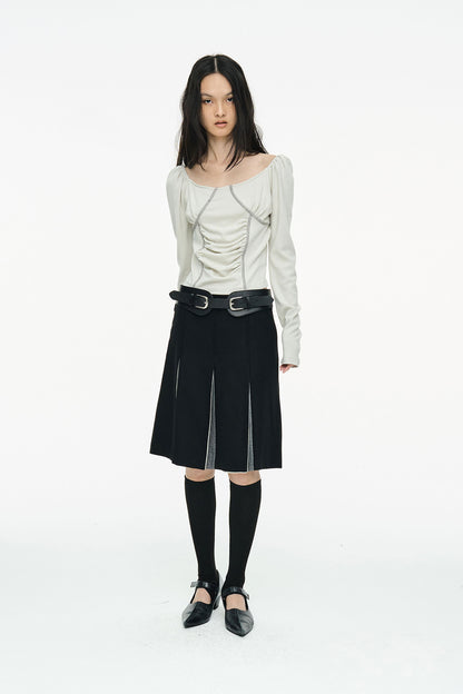 RUCHED SHIRRING TOP / GRAY