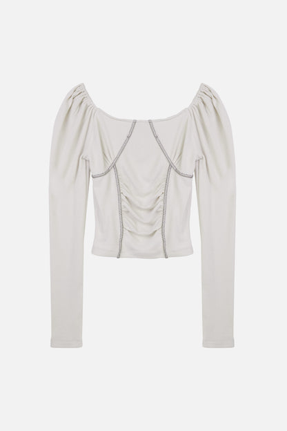 RUCHED SHIRRING TOP / GRAY
