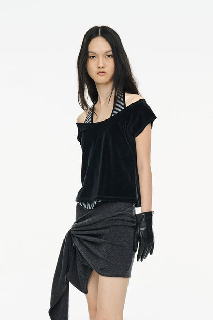 VELVET RAGLAN TOP / BLACK