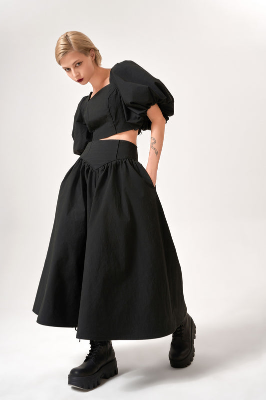 Cinched Waist Full Skirt