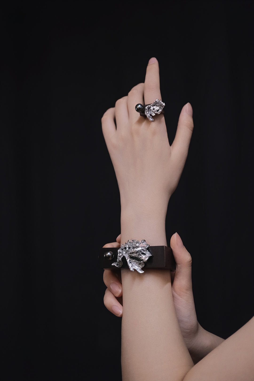Ember Wing Rebirth Tahitian Pearl Ebony Ring Silver