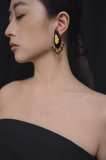 Li Realm Dewdrop Crystal Drop Earring Ebony Tea Crystal Silver Thick Gold Plated