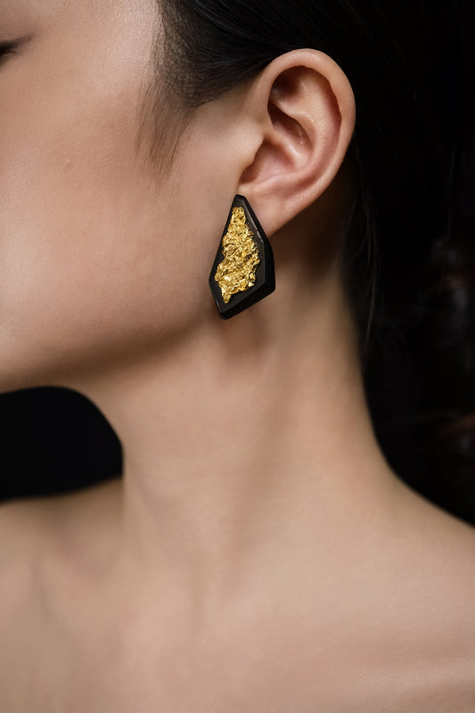 Refracted Light Asymmetric Large Ear Stud Ebony Gold