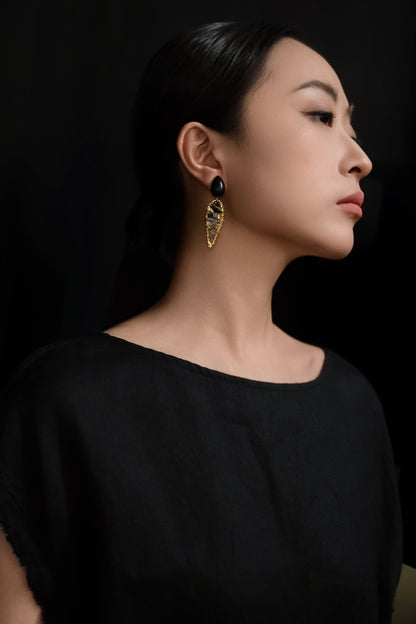 Li Realm Crystal Dome Dazzling Light Trace Large Earring Gold