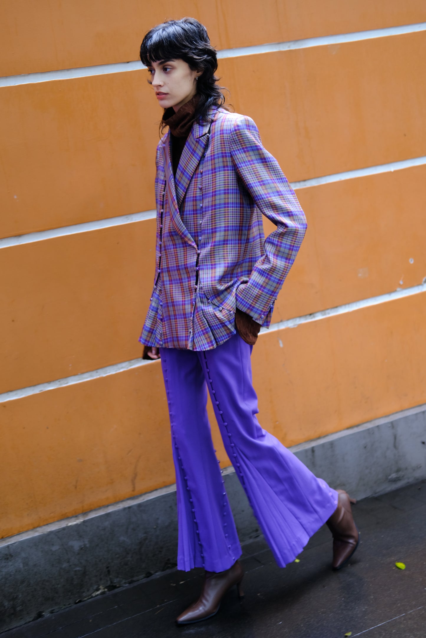 Pleated Flared Trousers With Button Details