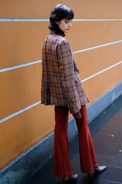 Pleated Flared Trousers With Button Details