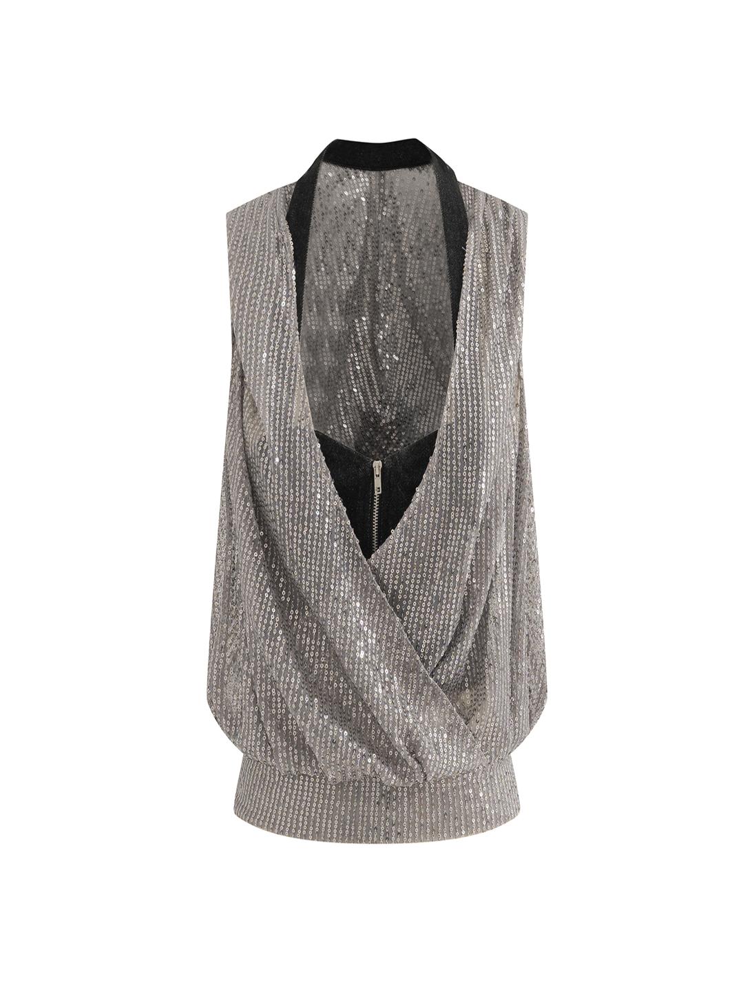 Two-Piece Sequin Hooded Vest Set