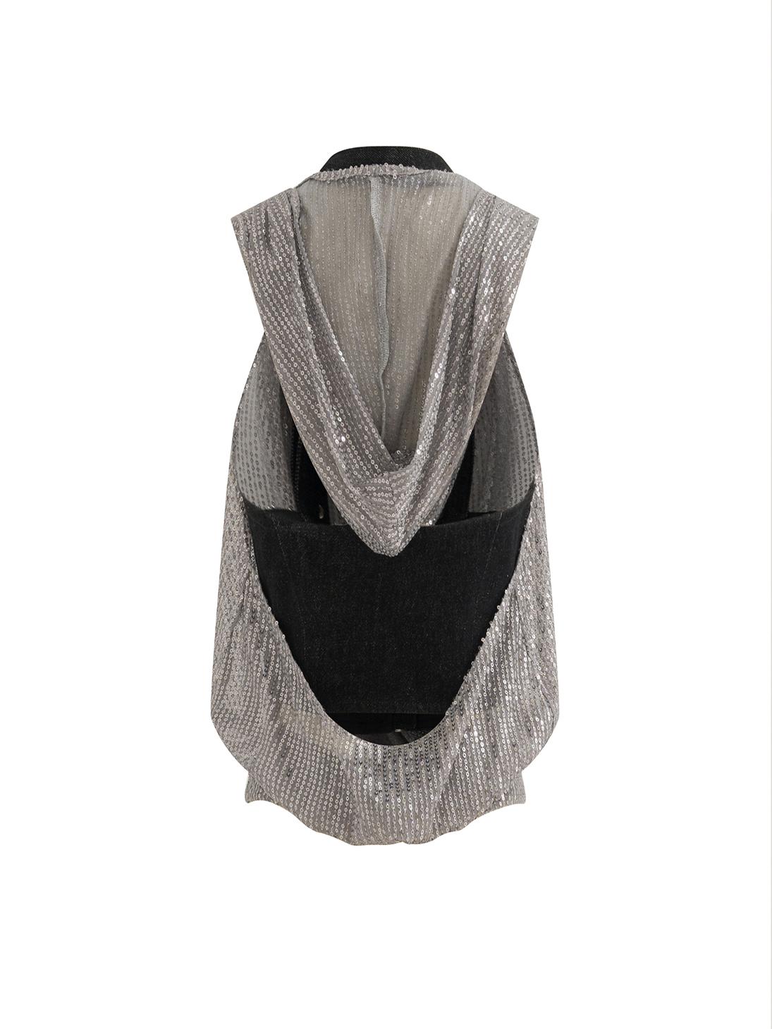 Two-Piece Sequin Hooded Vest Set