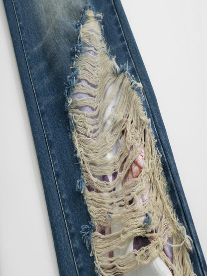 Vintage Distressed Denim Jeans with Tie Belt