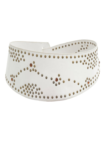 Vintage Irregular Wide Leather Belt with Rivets