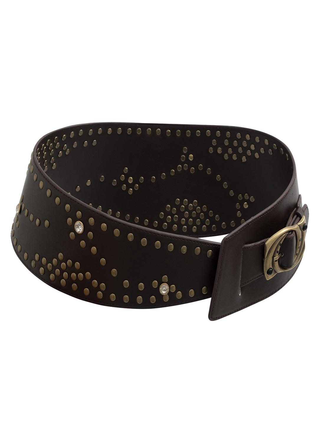 Vintage Irregular Wide Leather Belt with Rivets