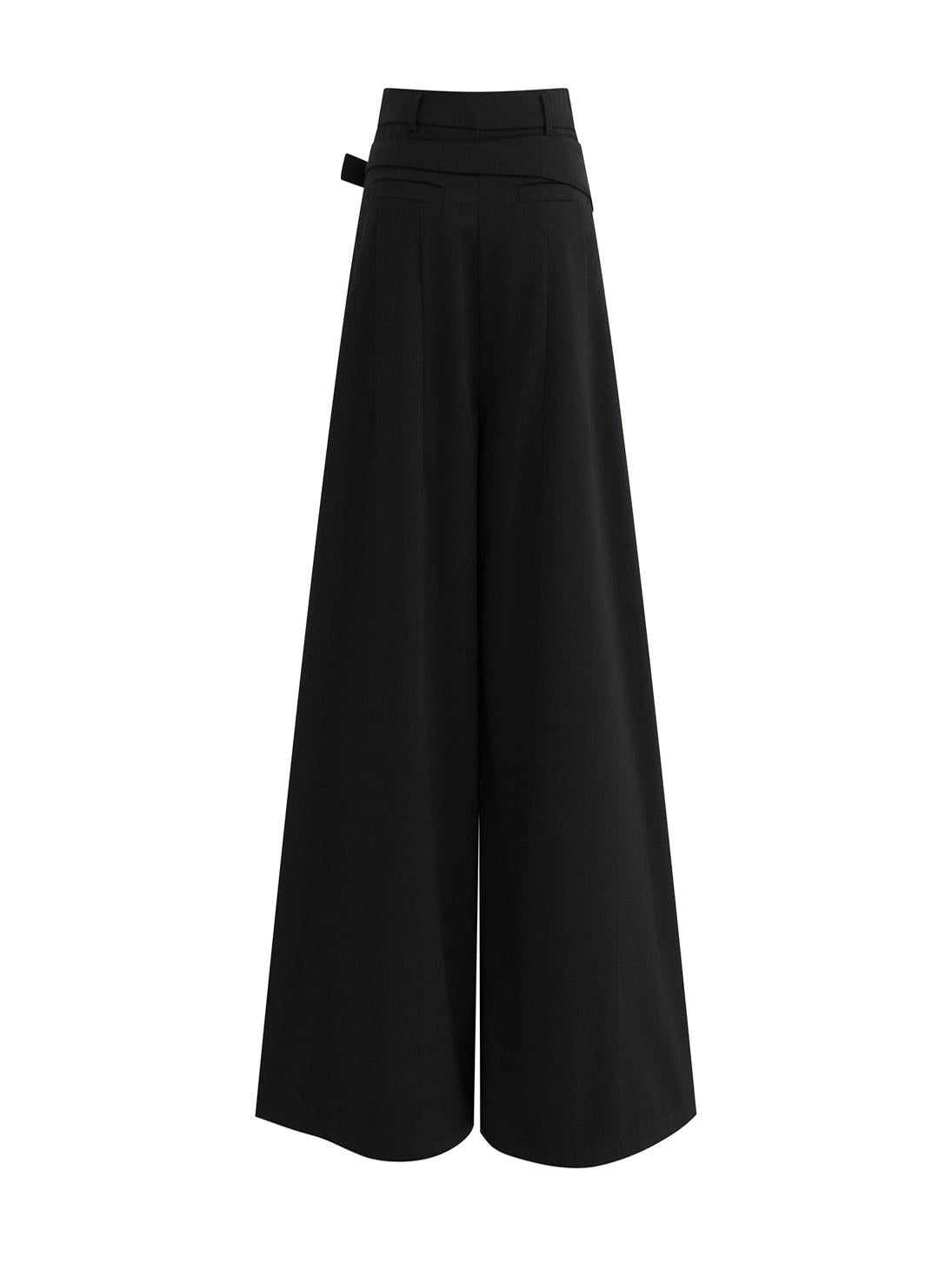 Metal Buckle Wide-Leg Skirt Pants with Split Hem