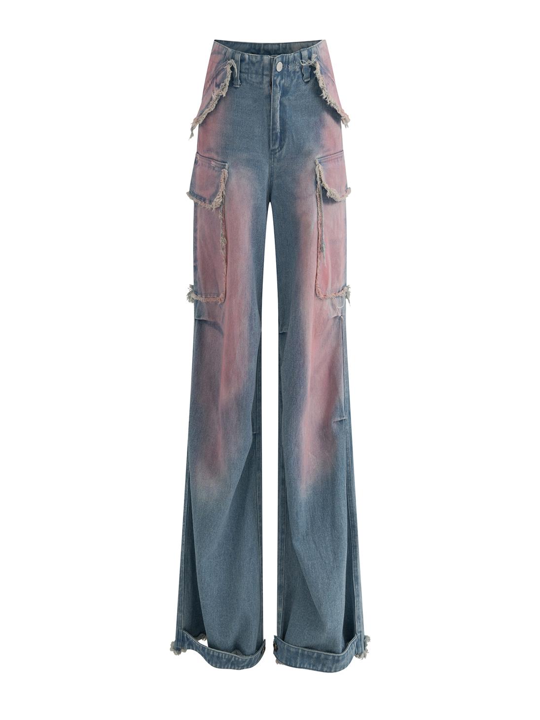 Vintage Distressed Denim Jeans with Tie Belt