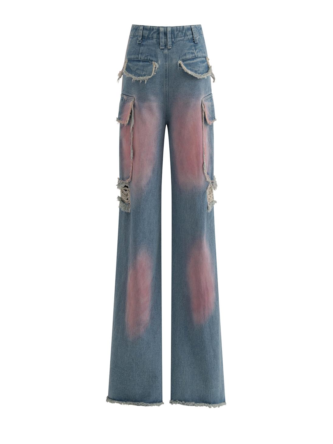 Vintage Distressed Denim Jeans with Tie Belt