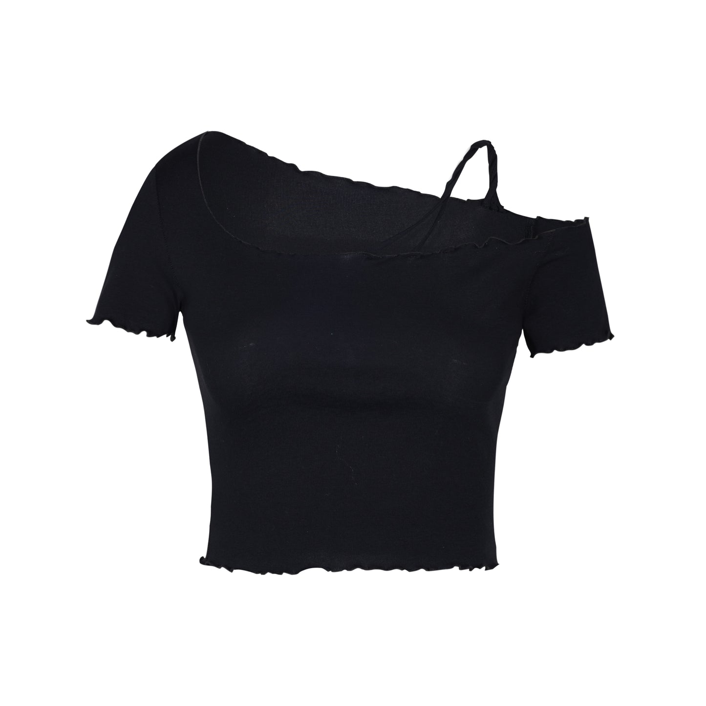 Black Design-Oriented Short Sleeve Top