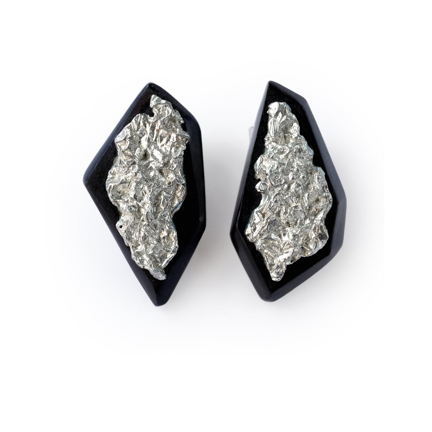 Refracted Light Asymmetric Large Ear Stud Ebony Silver