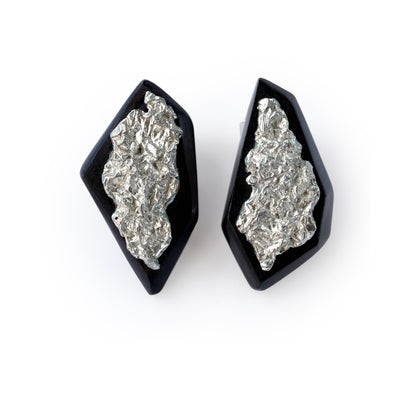 Refracted Light Asymmetric Large Ear Stud Ebony Silver