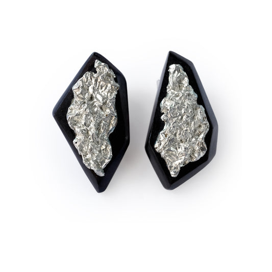 Refracted Light Asymmetric Large Ear Stud Ebony Silver