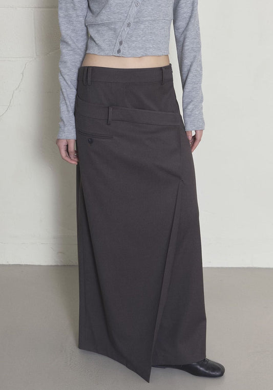 DOUBLE WAIST WRAP SKIRTS BROWN
