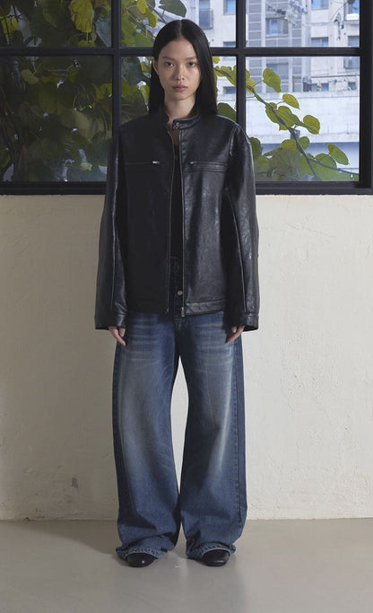 LEATHER ZIP-UP JACKET