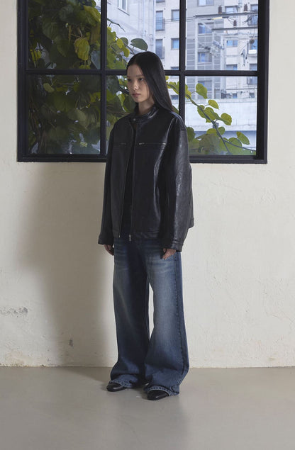 LEATHER ZIP-UP JACKET