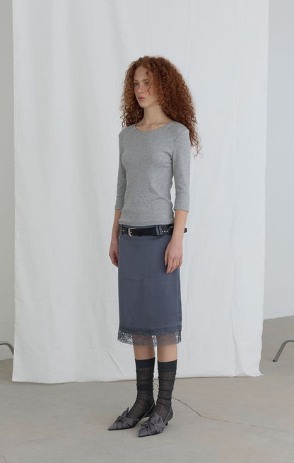 CLASSY SATIN MIDI SKIRTS GREY