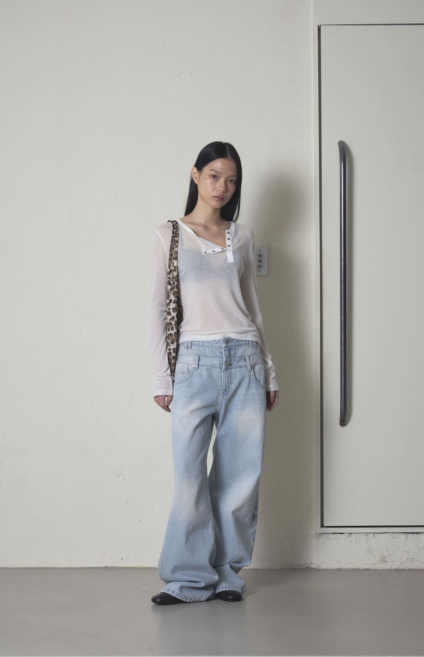 DOUBLE WAIST DENIM PANTS - ICE BLUE