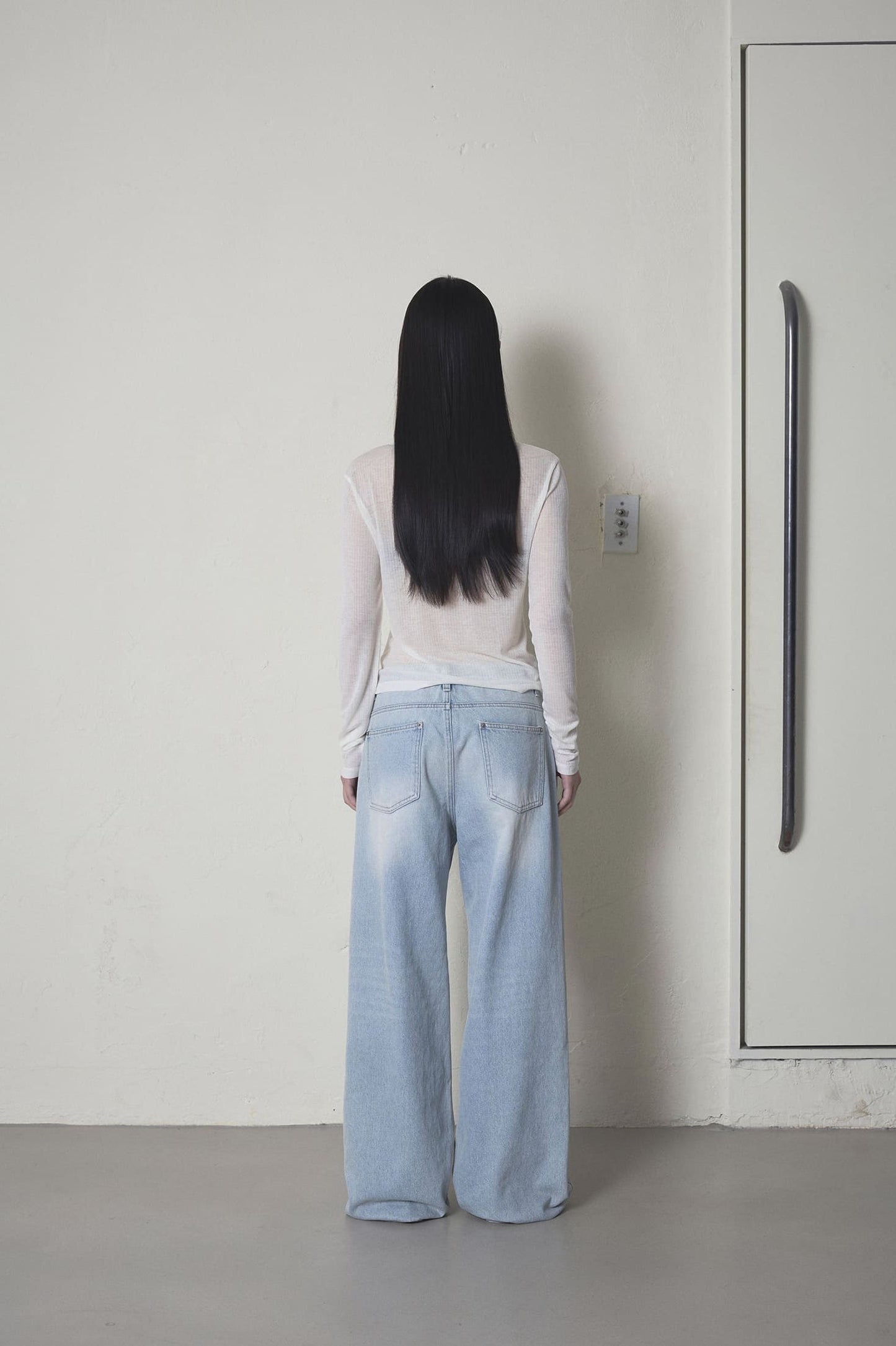 DOUBLE WAIST DENIM PANTS - ICE BLUE