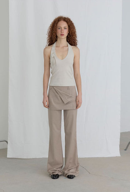 FOLDED SKIRTS OVER PANTS - BEIGE