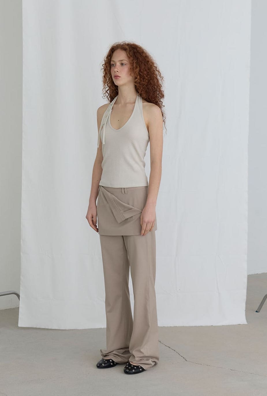 FOLDED SKIRTS OVER PANTS - BEIGE