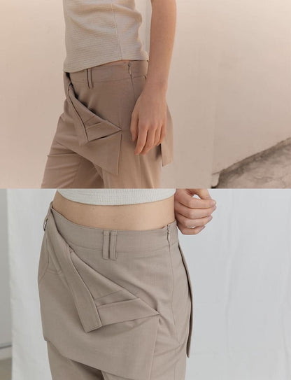 FOLDED SKIRTS OVER PANTS - BEIGE