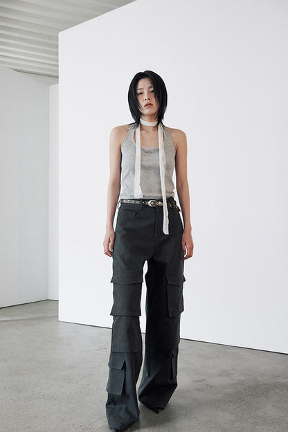 CARGO UTILITY COTTON PANTS - CHARCOAL