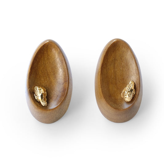 Touch Trace Finger Mark Golden Nanmu Wood Handmade Ear Stud