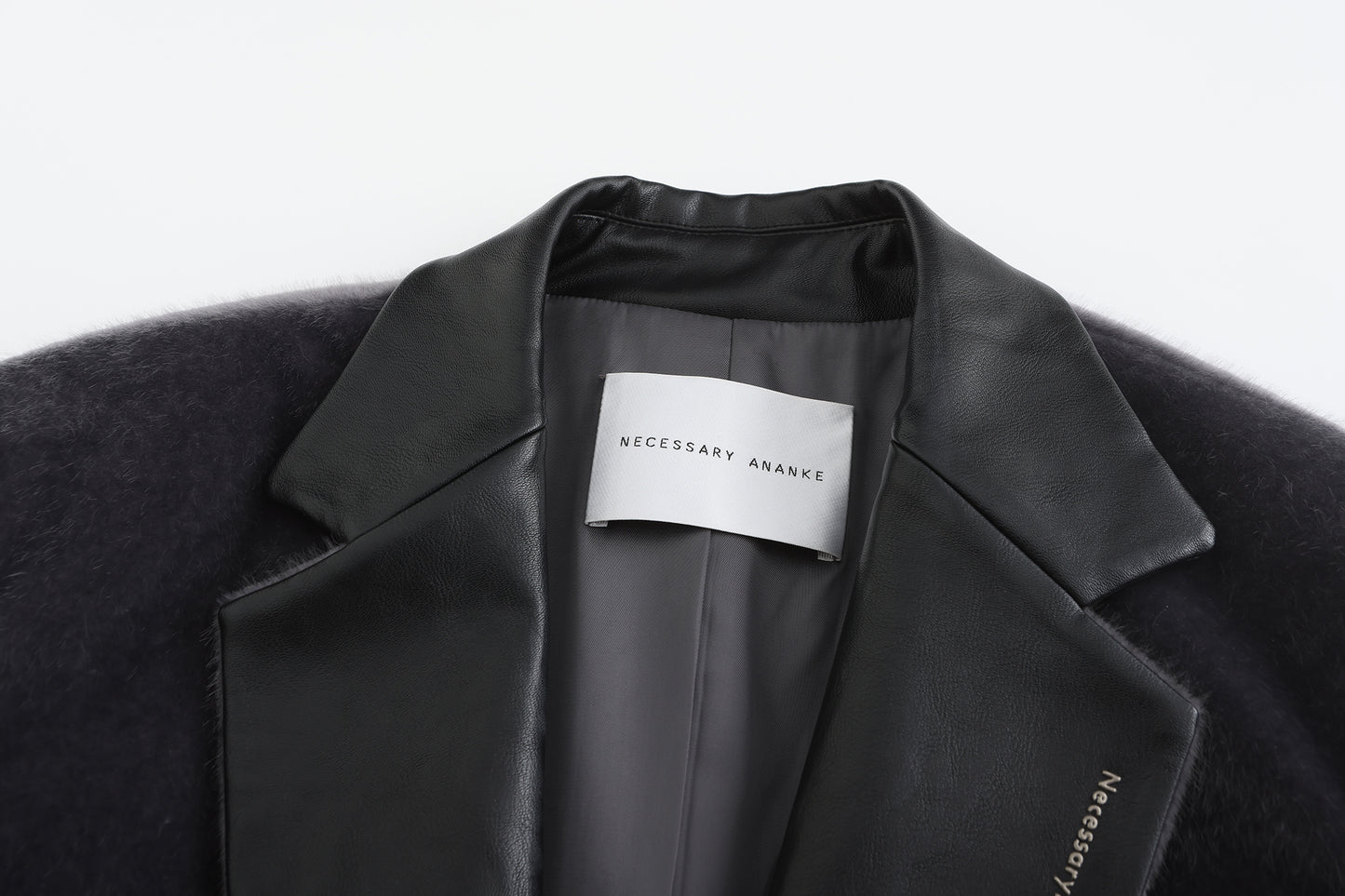 Gray patchwork leather trim eco-friendly fur jacket