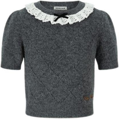 Argyle Lace Round Neck Knit Short Sleeve