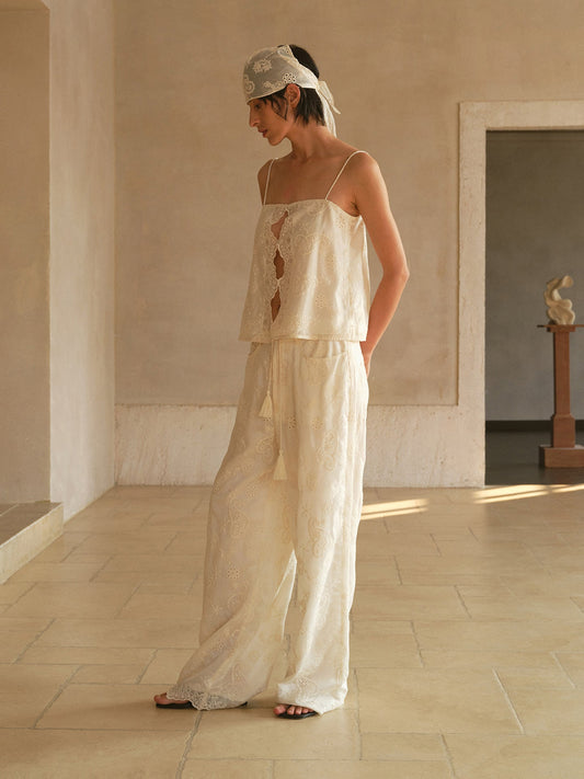 Ivory Embroidery Loose Trousers