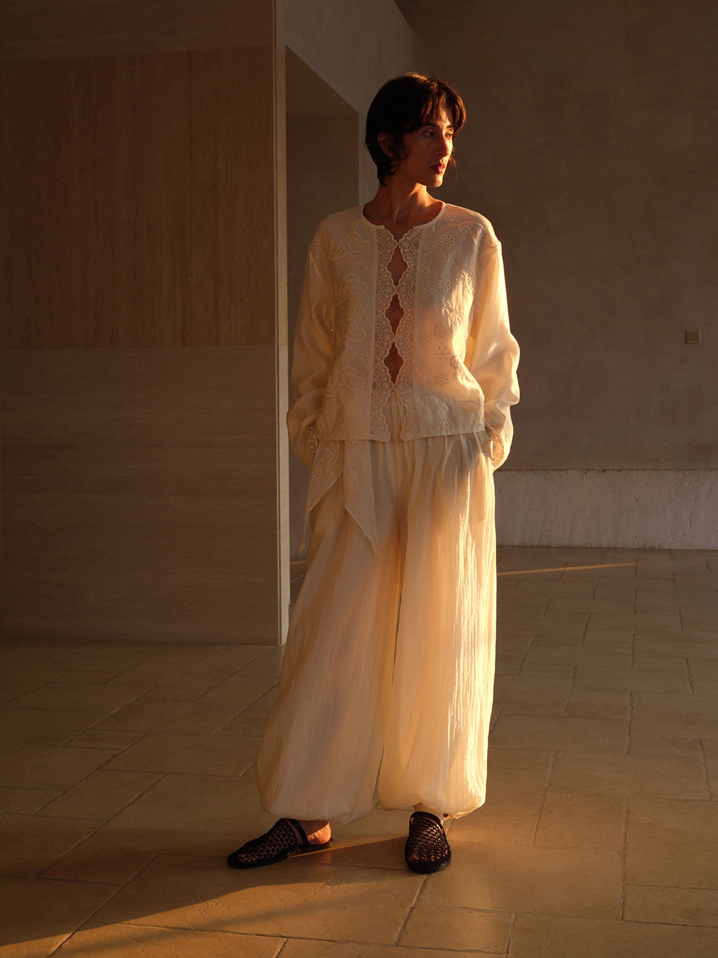 Ivory Embroidery Easy Shirt