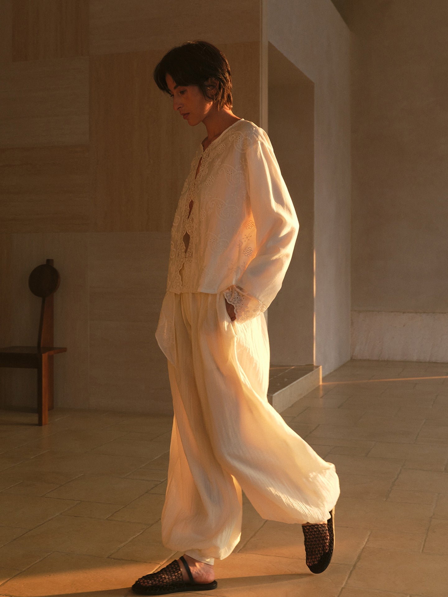 Ivory Embroidery Easy Shirt