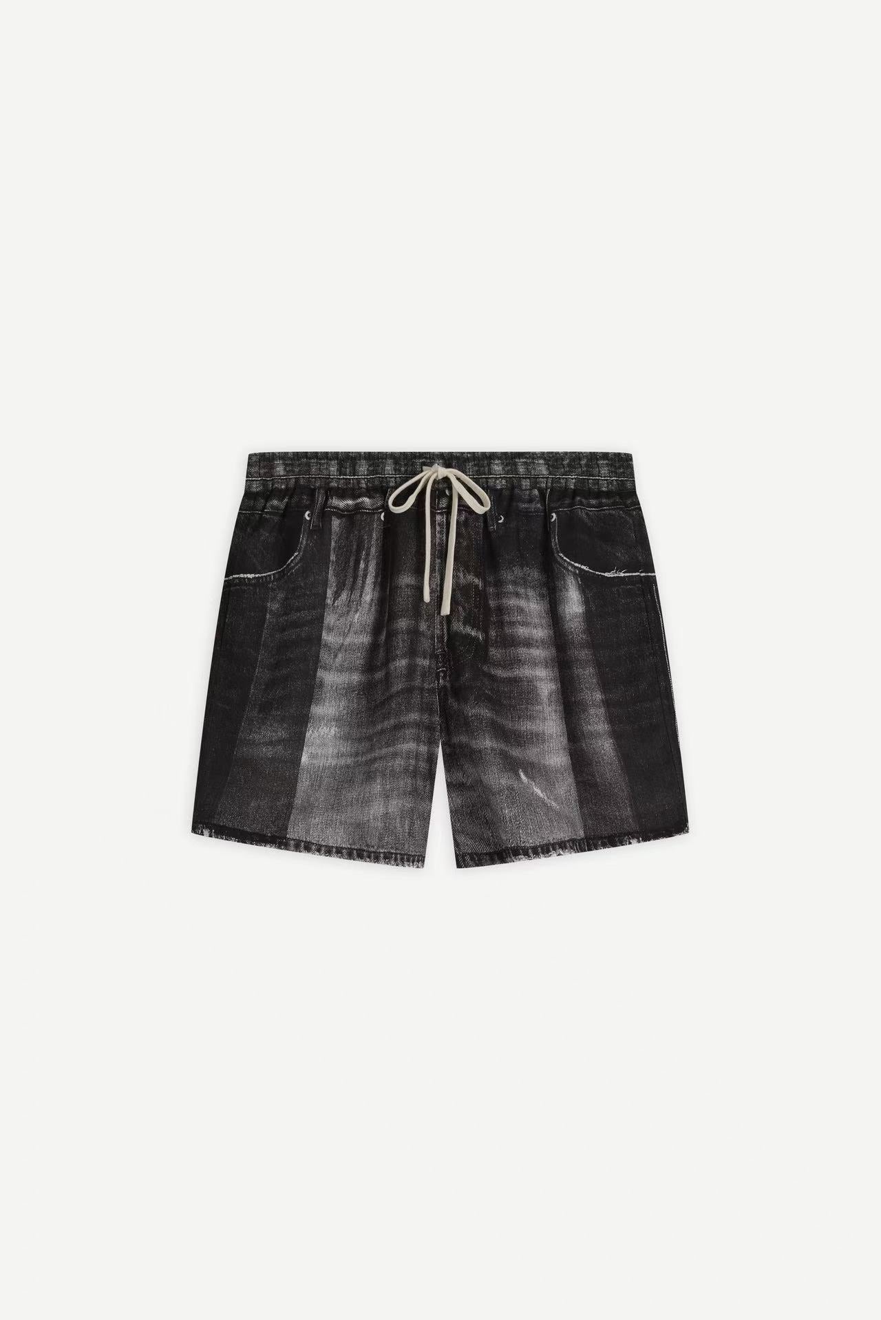 Denim-Print Ramie Shorts