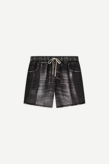 Denim-Print Ramie Shorts