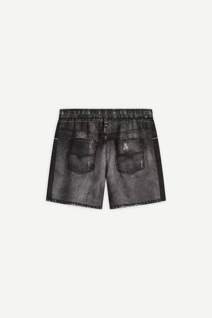 Denim-Print Ramie Shorts