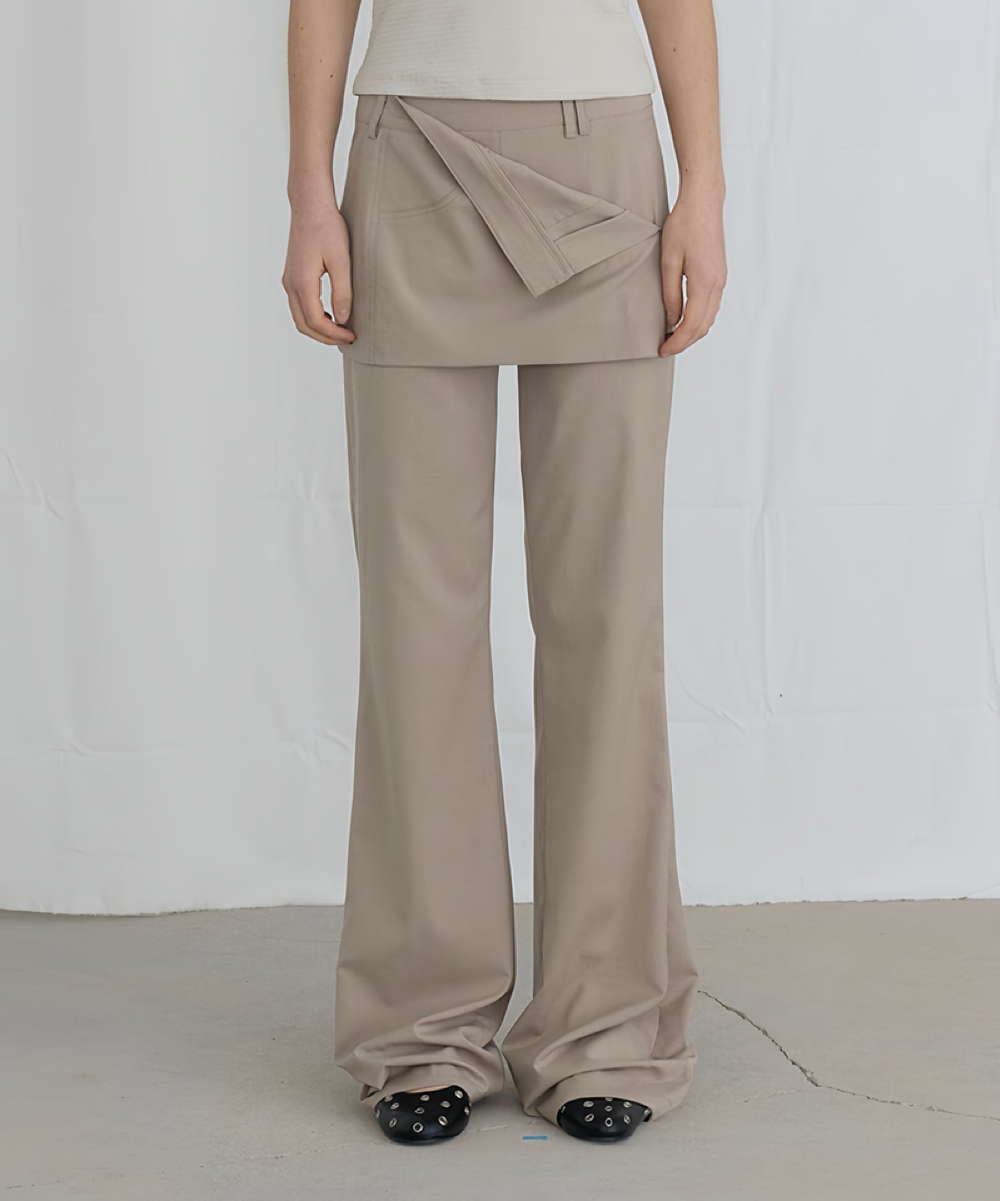 FOLDED SKIRTS OVER PANTS - BEIGE
