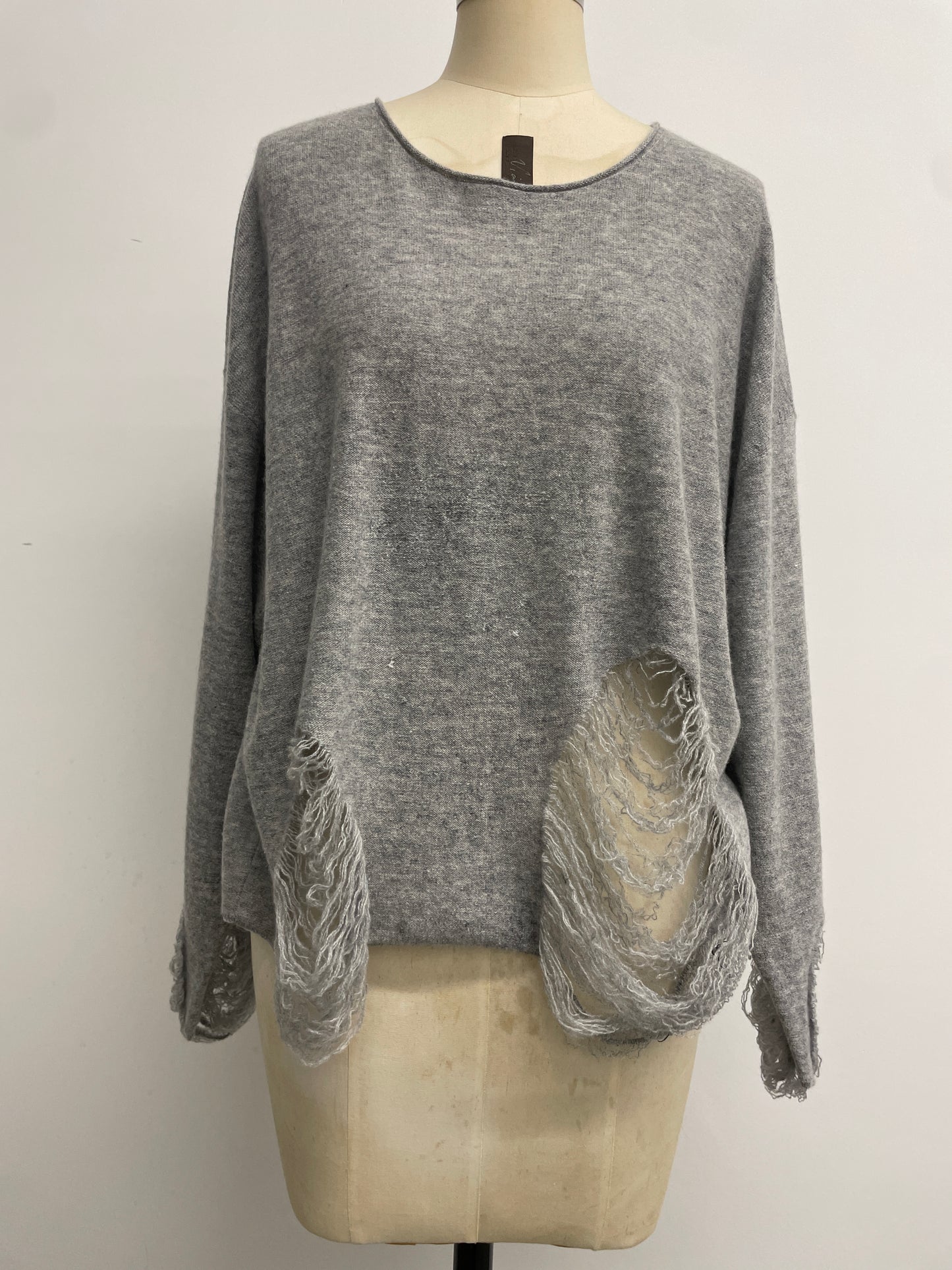 Pure Cashmere Distressed Round-neck Top