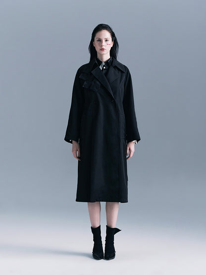 Hydrangea-patterned trench coat