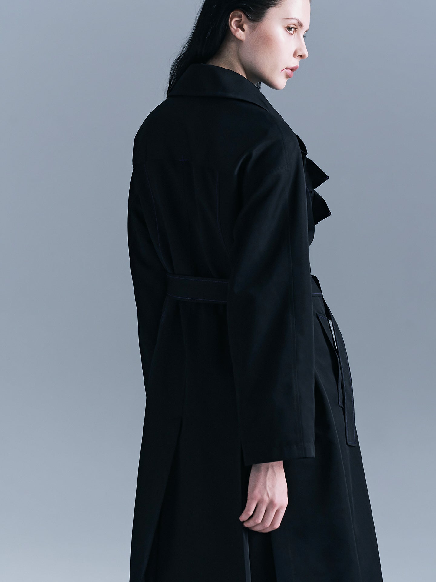 Hydrangea-patterned trench coat